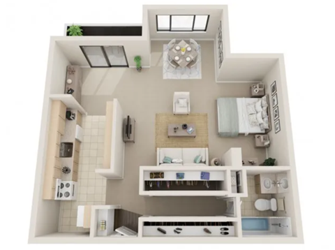 Floor plan for studio, 1 bath, 600 sqft
